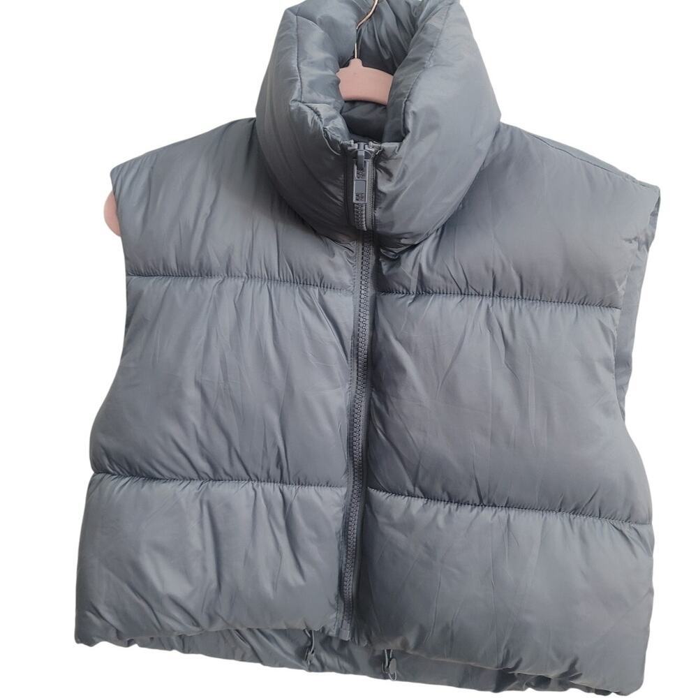 Women's Crop Cotton Padded Vest Sleeveless Stand Collar Puffer Coat Size XS